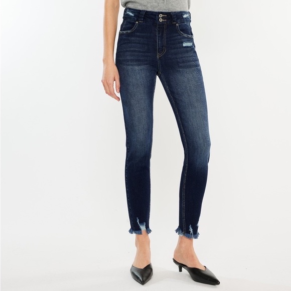 NWT Kancan PLUS + REG Size Ariana Dark Wash High Rise Raw Hem Skinny Jeans - Picture 8 of 14